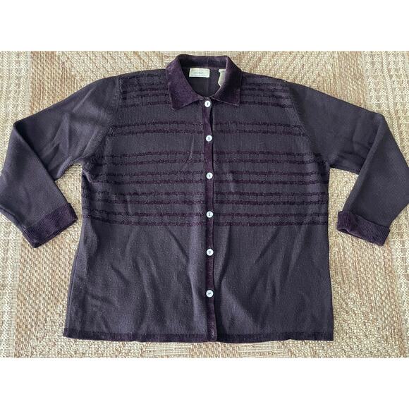 Vtg. Lord & Taylor Wool Blend purple Cardigan Sz 1X button up sweater - Picture 1 of 8